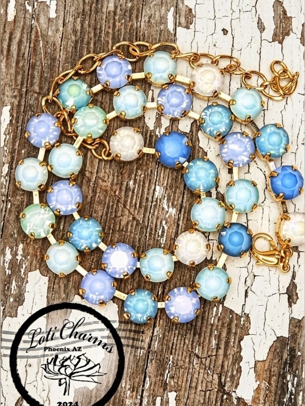 Blue Lagoon Punch Premium Crystals  in Classic 18K Gold Plated Necklace